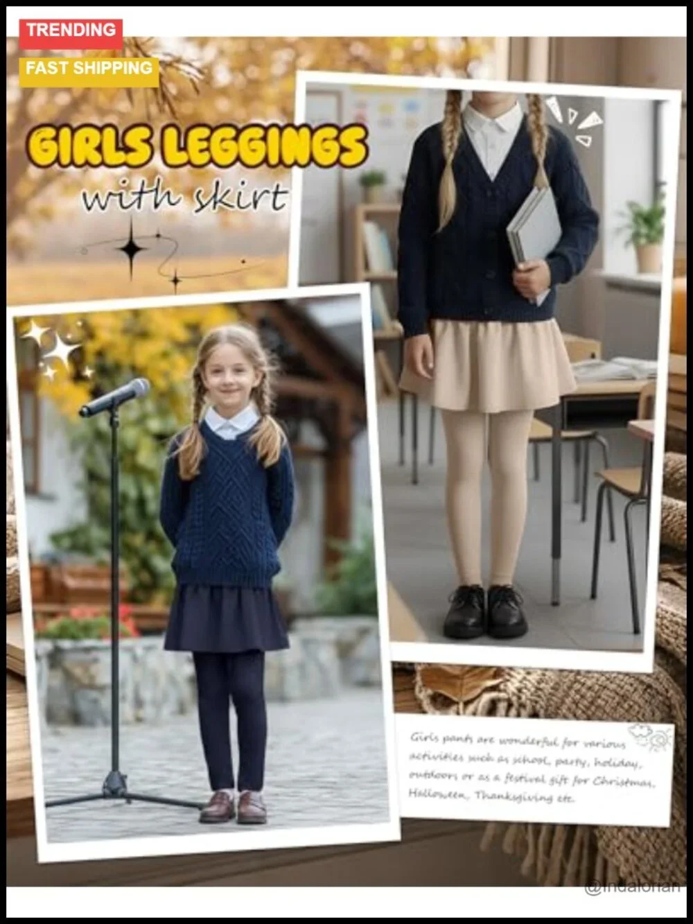 Girls Fleece Lined Skirt Leggings 4 Pack
